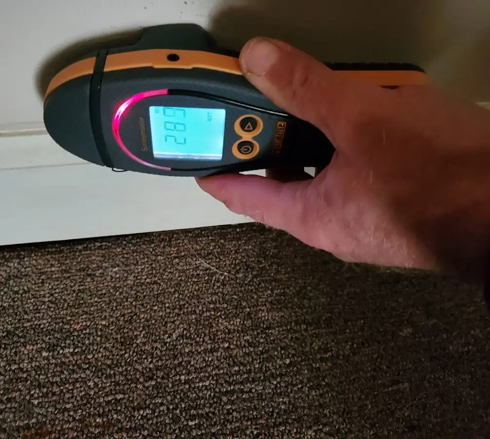 Moisture detection at baseboard during Storm Damage Restoration in Wollochet
